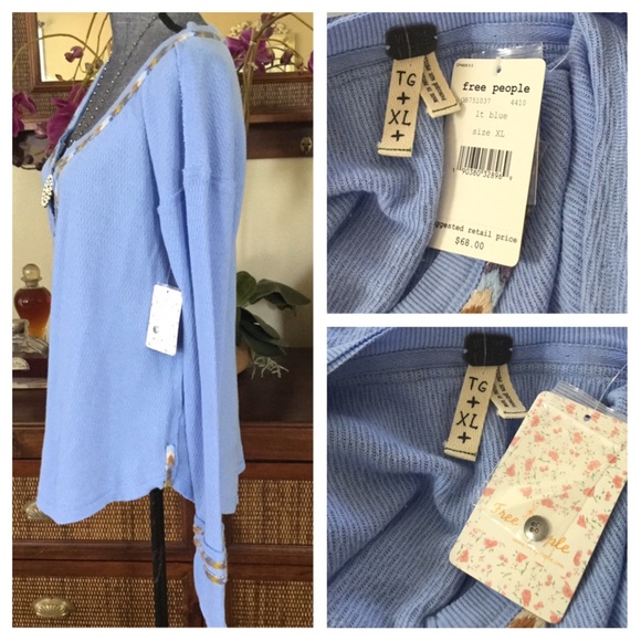 Free People Rainbow Thermal Henley Top. NWT. - Picture 5 of 7